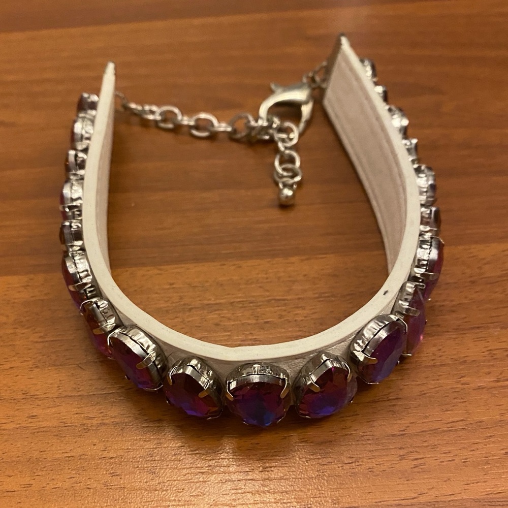 White Faux Leather & Purple Rhinestone Festival Choker - Picture 5 of 7